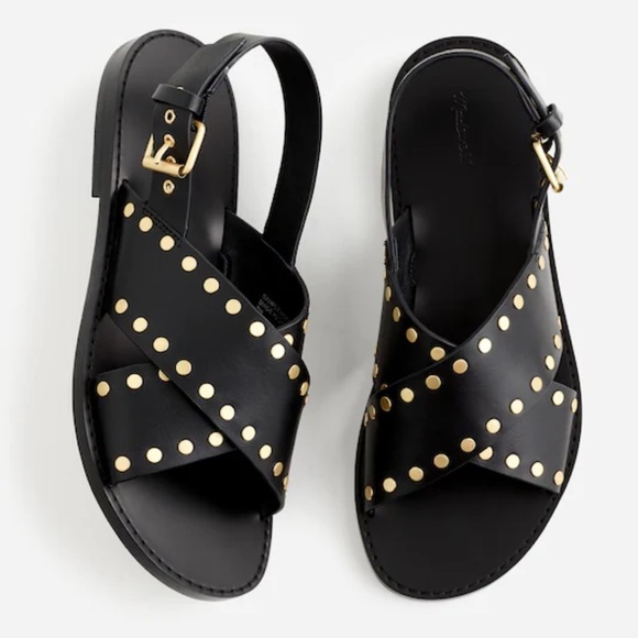 Madewell Shoes - Madewell Tuley Crossover Sandal Black Leather Gold Studs Slingback